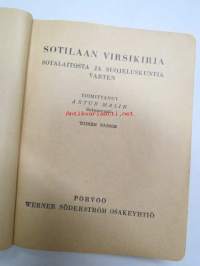 Sotilaan virsikirja 1930, leimattu &quot;Panssarilaiva Väinämöinen&quot;, nr 63 sekä myöhempi leimaus &quot;Miinalaiva Pohjanmaa&quot;