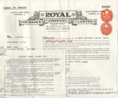 Royal Insurance Co Ltd Marine , London 1958 - vakuutuskirja