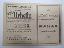 Maaottelumarssi 1941 marssikortti, Kortti nr 3 - miehet maaottelumarssikortti, käyttämätön -unused competition card (marching, between Sweden and Finland in 1941)