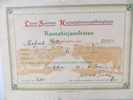 Länsi-Suomen Karjanjalostusyhdistyksen Kantakirjatodistus. Lehmä Satu L.S.K No 80350. Karkku