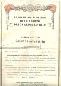 Suomen Maalaisten  Keskinäinen Palovakuutusyhtiö palovakuutuskirja 1938 - vakuutuskirja