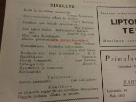 Kotiliesi Lokakuun 2. numero 1926 . sis mm,kansi poika ja koira.Helsingin kirje,Lyyli Kairamo.Patarouva;Kaallikääryleet.Miesten pukukankaiden kutomisesta