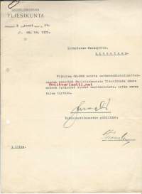 Kirje koskien tarjouspyyntöä  3.1.1924