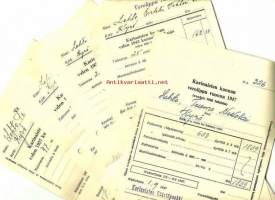 Karinaisten kunnan verolippu, kunnallismaksuja 1938- 1947 yht 5 kpl