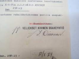 Veljekset Kivinen Oy, Sortavala, 11.8.1924 -asiakirja