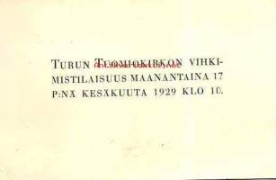 Turun Tuomiokirkon Vihkimistilaisuus 1929 - kutsukortti