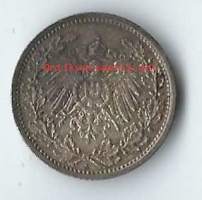 Saksa 1/2 Mark 1914 A   -  kolikko hopeaa