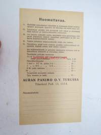 Auran Panimo - Saarinen Kioski Vistanmäki -lähetyskuitti 9.7.1937