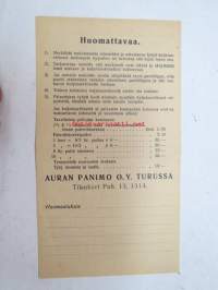 Auran Panimo - Saarinen Kioski Vistanmäki -lähetyskuitti 10.6.1937