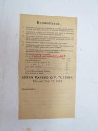 Auran Panimo - Saarinen Kioski Vistanmäki -lähetyskuitti 14.6.1937