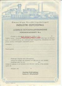 Omsesidiga Försäkringsbolaget Industri-Olycksfall försäkringsbrev    - vakuutuskirja 1949 blanco