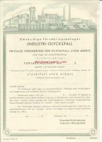 Omsesidiga Försäkringsbolaget Industri-Olycksfall försäkringsbrev    - vakuutuskirja 1949 blanco
