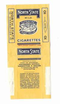 North State  -  tupakkaetiketti  saumoista avattu tuotepakkaus