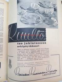 Kotiliesi 1937 nr 20 lokakuu, Kansi Martta Wendelin, Ajankuvaa, muotia (mm.  Riihimäen Lasin Kuulto, SILO -kerrasto sekä KAVE-kengät)  ja ruokaohjeita.