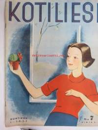 Kotiliesi 1937 nr 7 huhtikuu . Kannen piirtänyt Lea Jännes . Ajankuvaa, muotia ja ruokaohjeita ( mm vehnäsen leipominen) vuodelta 1937.
