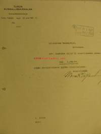 Turun Kunnallissairaalan taloudenhoitaja asiakirja 1922