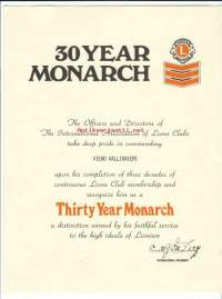 30 Year Monarch - Kunniakirja