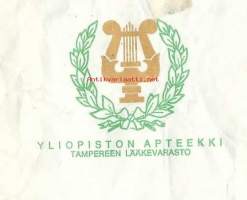 Yliopiston en Lääkevarasto Apteekki Tampere  - resepti signatuuri  reseptipussi 1972
