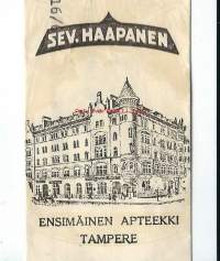 Ensimmäinen Apteekki Tampere Sev Haapanen - resepti signatuuri  1950