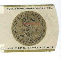 Keskustorin  Apteekki  E W Hagberg Tampere - resepti signatuuri  1962
