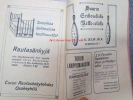 Turun Lehden kalenteri w. 1910 -lehden tilaajille ennen joulua jaettu kirja, jossa eri artikkeleita