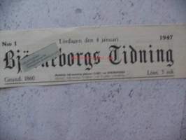 Björneborgs Tidning 4,1.1947 , sanomalehden nimiotsikko leike / sanomalehtien ilmoituskeskus