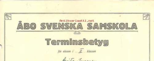Åbo Svenska Samskola Terminsbetyg 1948 1949   - todistus