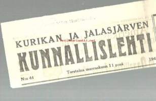 Kurikan ja Jalasjärven Kunnallislehti  1948, 1949  , sanomalehden nimiotsikko leike / sanomalehtien ilmoituskeskus