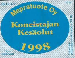 Mepratuote Oy / Koneistajan Kesäolut 1998 - olutetiketti mainos
