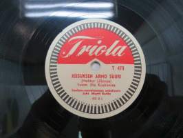 Triola T 4111 Helsingin Saalem-seurakunnan kuoro ja orkesteri - Laulu taivaasta / Jeesuksen armo suuri -savikiekkoäänilevy, 78 rpm