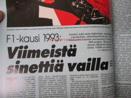 Vauhdin maailma 1993 nr 2 -mm. Formula 1 Asiaa, Ralli-MM monte Carlo, MP-93 Nayttely, Tuomo forsellin V-Max, Jari Suhosen SuperBike, Pontiac Firebird, T/A,