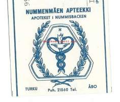 Nummenmäen Apteekki   Turku -    resepti signatuuri  1966