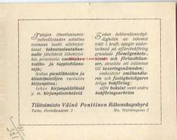Tilitoimisto Väinö Penttinen Turku  -  mainoskortti 1918 - tausta blanco