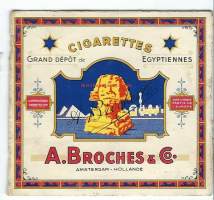 A. Broches &amp; Co Amsterdam Egyptiennes  -  tupakkaetiketti, tupakka-askin kansi