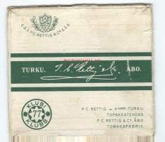 Klubi 77  -  tupakkaetiketti, tupakka-askin kansi valmistettu 1943-