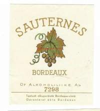 Sauternes nr 7298/ Taatusti alkuperäistä Bordeaux viiniä vanha  viinietiketti  - viinaetiketti