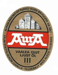 Aura Vaalea III Olut  -  olutetiketti