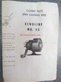 Echoline NO. 43 Cloded Face Spin Casting Reel -kela, käyttöohje / osakuvasto englanniksi