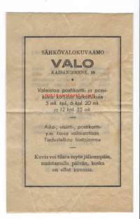 Sähkövalokuvaamo Valo Kaisaniemenkatu Helsinki - mainos