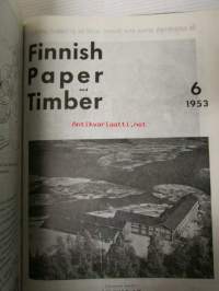 Finnish Paper and Timber 1953 -sidottu vuosikerta - sis. &quot;Lentoposti versio&quot; painettu ohuelle paperille