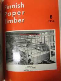 Finnish Paper and Timber 1954 -sidottu vuosikerta - sis. &quot;Lentoposti versio&quot; painettu ohuelle paperille