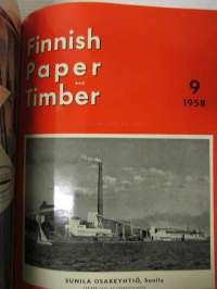 Finnish Paper and Timber 1958 -sidottu vuosikerta - sis. &quot;Lentoposti versio&quot; painettu ohuelle paperille