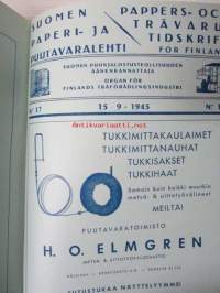 Suomen Paperi- ja Puutavaralehti / Pappers- och trävarutidskrift för Finland / The finnish paper and timber journal 1945, paperiteollisuuden ja puutavara-alan
