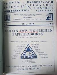 Suomen Paperi- ja Puutavaralehti / Pappers- och trävarutidskrift för Finland / The finnish paper and timber journal 1943, paperiteollisuuden ja puutavara-alan