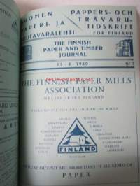 Suomen Paperi- ja Puutavaralehti / Pappers- och trävarutidskrift för Finland / The finnish paper and timber journal 1940, paperiteollisuuden ja puutavara-alan