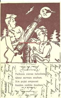 IT:n pojat ampuu kuulan kuuhun - sotilaspostikortti Kenttäpostia 1941