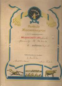 Perttelin Maanmiesseura II palkinto kesannon hoidossa 1922 - kunniakirja 34x25 cm