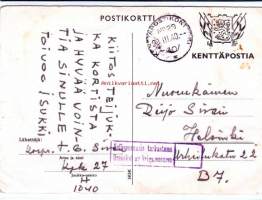 Kenttäpostikortti 29.3.1940.  Sotasensuurileima.  Kuva-aihe Von Konow ja hänen korpraalinsa.