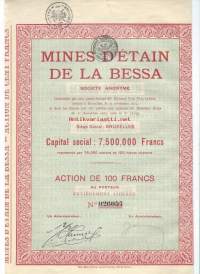 Societe Anonyme Mines Détain de la Bessa, Moniteur Belge 1925    osakekirja