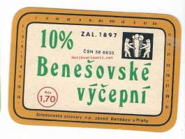 Benesovske vycepni , olutetiketti  tsekkiläinen Neuvostovallan aikainen